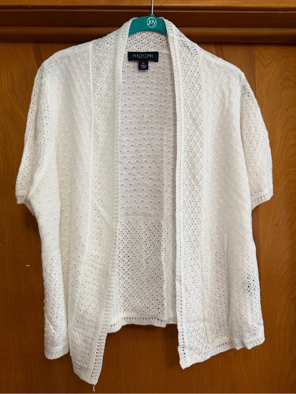 Perceptions White Open-Front Short Sleeve Knit Cardigan